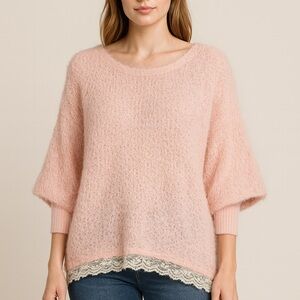 Afroline Blush Fuzzy Oversized Sweater w/ Lace Hem – Size M